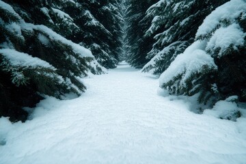 Poster - Snowy forest path in winter wonderland