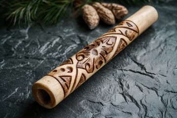 Canvas Print - Carved wooden rolling pin with intricate designs