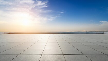 empty floor ground on rooftop with beautiful sunlight blue sky