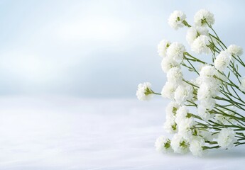 Sticker - Beautiful white carnation flowers on a soft blue background