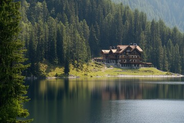 Wall Mural - Montagnoli lake in madonna di campiglio, trentino, italy  a captivating photography shot