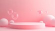 © master old - Bubble Liquid floating on Pink with white stage podium color background white for copy space. 3D Render minimal idea concept. stock photo