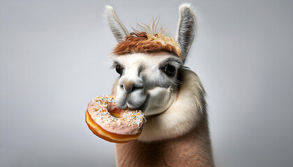 Poster - Llama Enjoying a Donut Treat