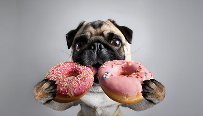 Wall Mural - pug enjoying a donut treat