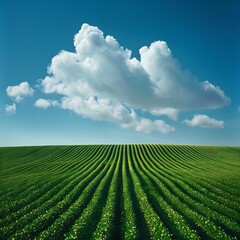 soybean field and blue sky with white clouds, agriculture background