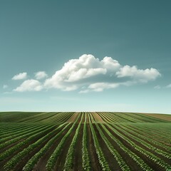 soybean field and blue sky with white clouds, agriculture background