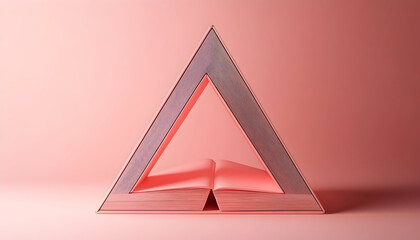 Wall Mural - Illustration of a triangle made from opened and closed pink books in 3D