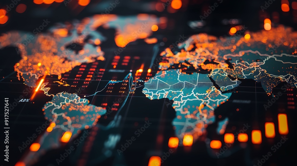 Global Network Map with Data Visualizations Stock Illustration | Adobe ...