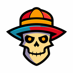 Wall Mural - Colorful Skull Head Mascot Logo with Hat: Modern & Vintage Designs