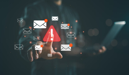 Wall Mural - new email notification and internet communication concept, email inbox alert and spam virus with war