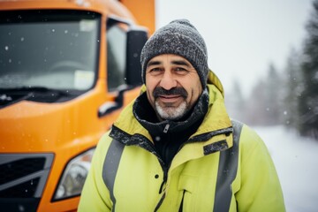 Portrait of a middle aged male truck driver during winter