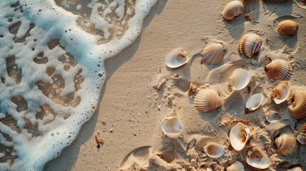 Wall Mural - Shells on sandy beach. Aerial view