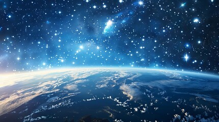 Wall Mural - Background of earth from space with a blue sky and stars.