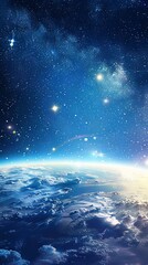 Wall Mural - Background of earth from space with a blue sky and stars.