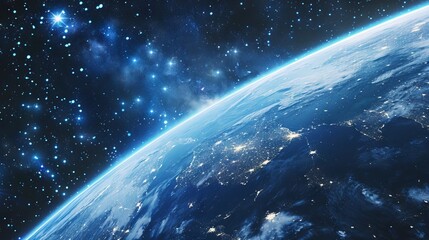 Wall Mural - Background of earth from space with a blue sky and stars.
