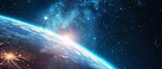 Wall Mural - Background of earth from space with a blue sky and stars.