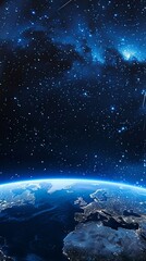 Wall Mural - Background of earth from space with a blue sky and stars.