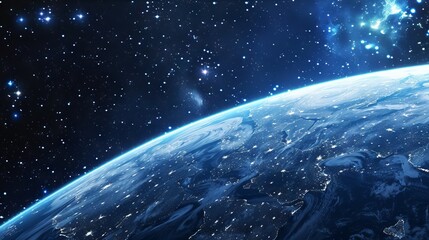Wall Mural - Background of earth from space with a blue sky and stars.