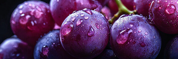 Canvas Print - A bunch of purple grapes with water droplets on them, generative AI