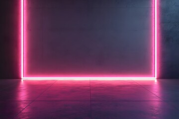 Wall Mural - Empty dark concrete room background with pink neon lights and blank space for design