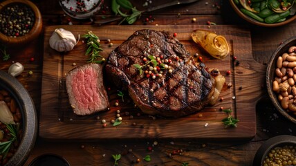 Wall Mural - Grilled Steak on Cutting Board with Side Dishes