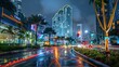 © rak - Miami Nightscape with Wet Streets and Illuminated Buildings