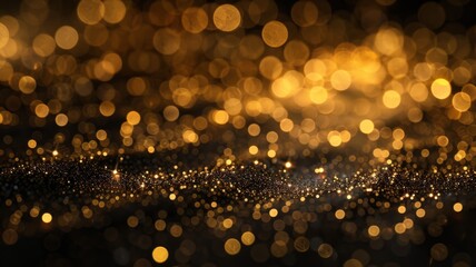 Golden Glitter and Bokeh Lights Against a Black Background