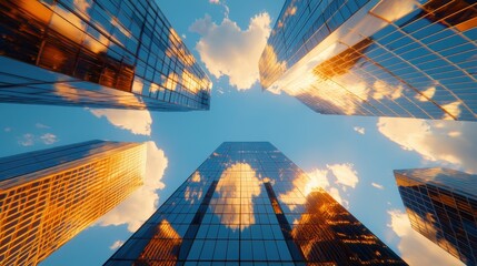 Wall Mural - Innovative solar panel design on skyscrapers blending with modern architecture