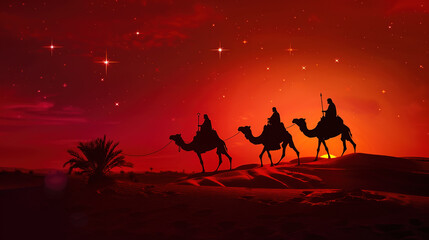 Poster - Three Wise Men Journey Under a Starry Sky