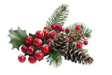 christmas decoration of holly berry and pine cone