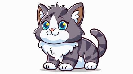 Sticker - Adorable cartoon cat illustration, perfect for kids art or playful designs, set against a clean white backdrop.