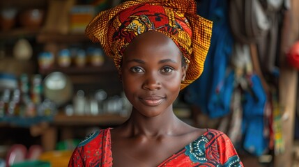 Poster - Portrait of a Young Woman in a Traditional Headscarf