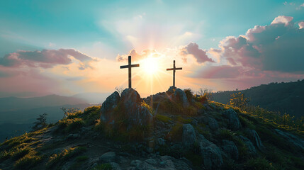 Poster - Sunset Mountain Cross