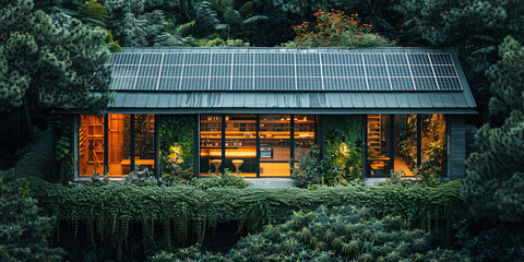 Solar panel on the roof of a private house, renewable alternative technology green energy.