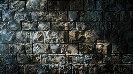 Canvas Print - Stone block wall with dark ambiance and brick space