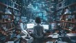 © Vecs - Picture a person sitting in a dimly lit, cluttered room filled with stacks of paper, charts, and digital screens displaying complex database diagrams and codes
