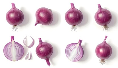 Wall Mural - Red Onion Set with Roots and Cut in Half