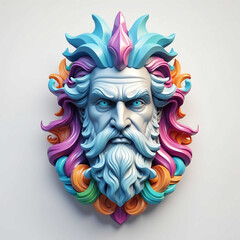 Wall Mural - colorful retro theme poseidon head 3d art logo in plain white background