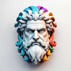 colorful retro theme zeus head 3d art logo in plain white background