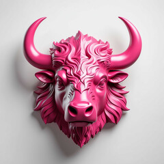 Wall Mural - pink theme bison head 3d art logo in plain white background