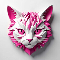 Sticker - pink theme cat head 3d art logo in plain white background