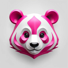 Wall Mural - pink theme panda head 3d art logo in plain white background