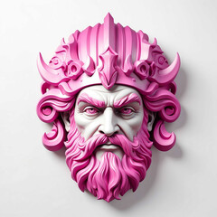 Canvas Print - pink theme poseidon head 3d art logo in plain white background