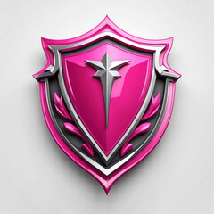 Wall Mural - pink theme shield 3d art logo in plain white background