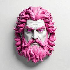 Poster - pink theme zeus head 3d art logo in plain white background