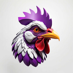 Poster - purple theme chicken head 3d art logo in plain white background