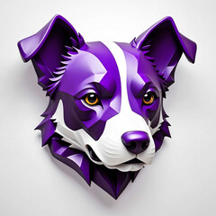 Sticker - purple theme dog head 3d art logo in plain white background