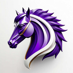 Wall Mural - purple theme horse head 3d art logo in plain white background