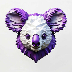 Wall Mural - purple theme koala head 3d art logo in plain white background