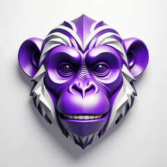 Poster - purple theme monkey head 3d art logo in plain white background